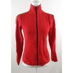 Lauren Ralph Lauren Active Womens Sweater Jacket Small Red Black Striped Sleeve